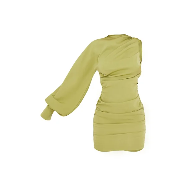 Vert Sauge Robe Moulante Tissée Froncée À Une Manche