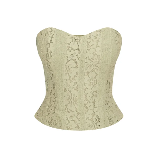 Vert Sauge Top Corset Bandeau À Baleines En Dentelle