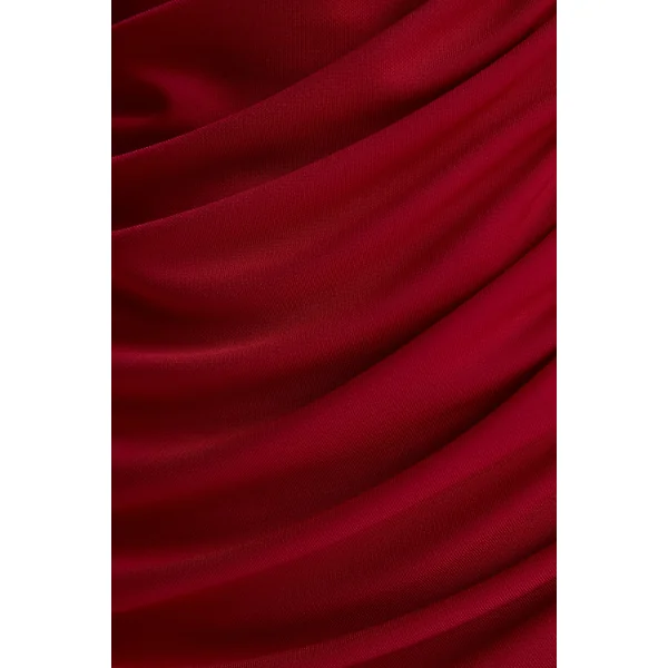 Vesperelle | Robe longue rouge à encolure arrondie avec détails froncés
