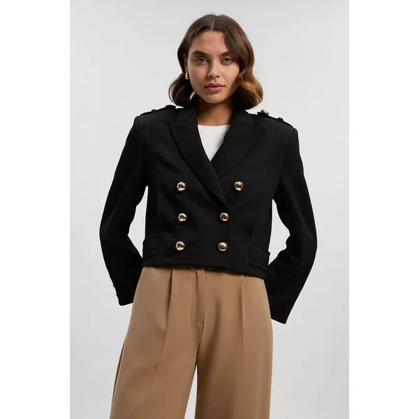 Veste Courte à Col Militaire avec Détails Boutons Scuba