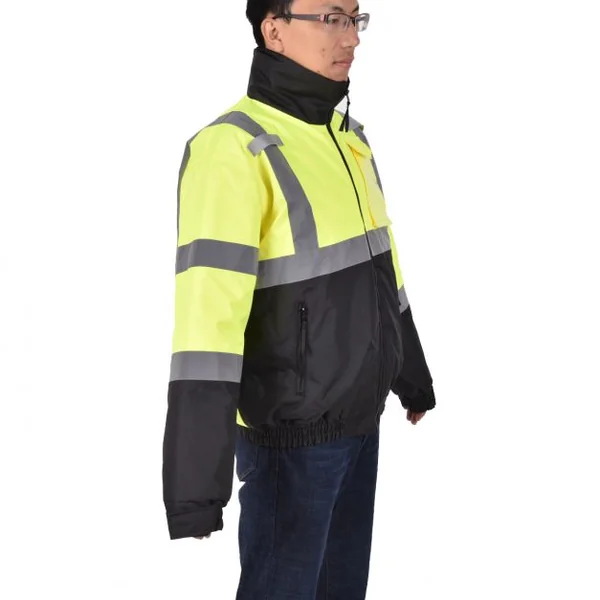 Veste parka bicolore haute visibilité Veste de sécurité Avertissement Doublure d'hiver coton, Taille XL, Jaune/noir