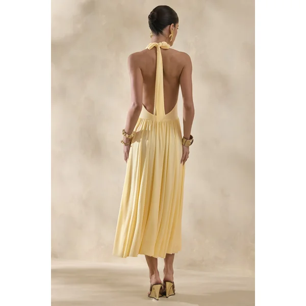 Veyra | Robe mi-longue citron à col bénitier plongeant