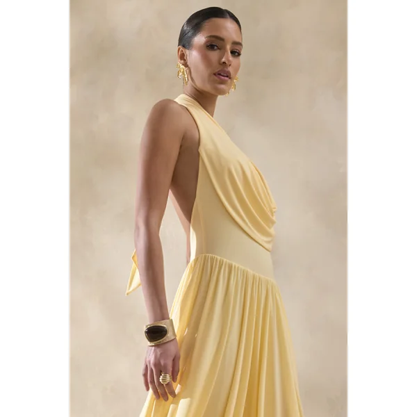 Veyra | Robe mi-longue citron à col bénitier plongeant