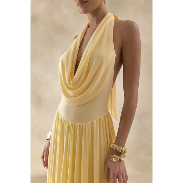 Veyra | Robe mi-longue citron à col bénitier plongeant