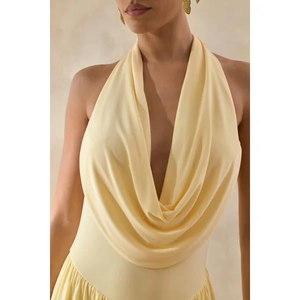 Veyra | Robe mi-longue citron à col bénitier plongeant