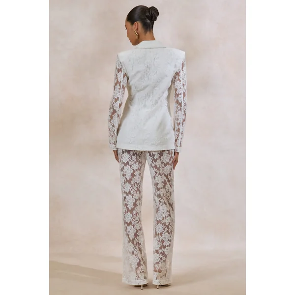 Viloria | Pantalon blanc en dentelle à jambes larges