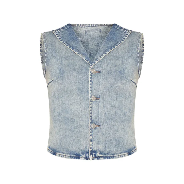 Vintage Délavé Chemise En Jean Bleu Vintage Sans Manches