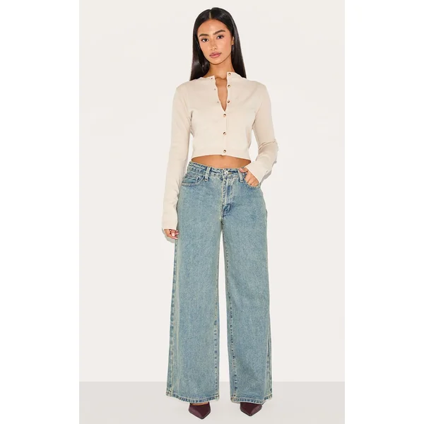 Vintage Délavé Jean Large Délavé Petite Taille