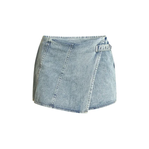 Vintage Délavé Jupe Courte Portefeuille En Denim Taille Mi-haute