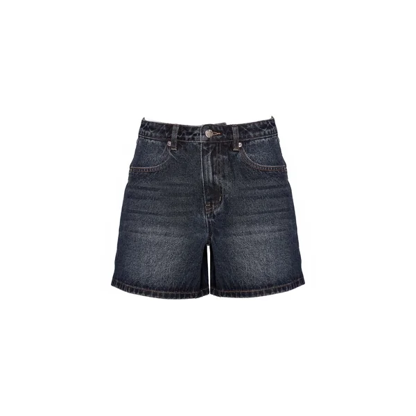 Vintage Délavé Short Bermuda En Jean Bleu Foncé Taille Mi-haute