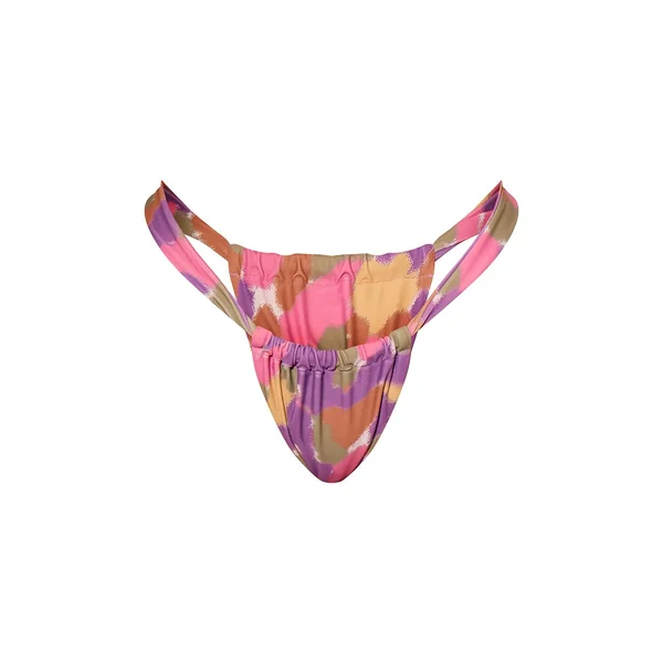 Violet Bas De Bikini Tanga À Imprimé Abstrait