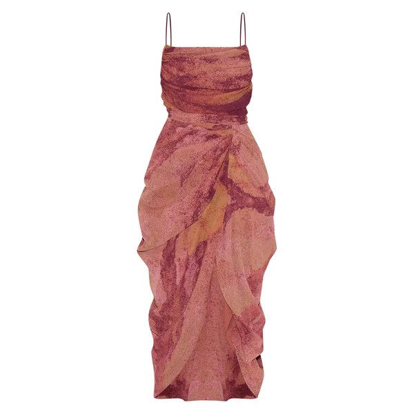 Violet Foncé Robe Midi Drapée Froncée En Mousseline