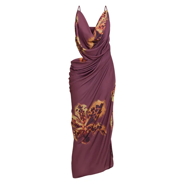 Violet Robe Mi-longue En Mousseline Avec Découpes Et Drapés