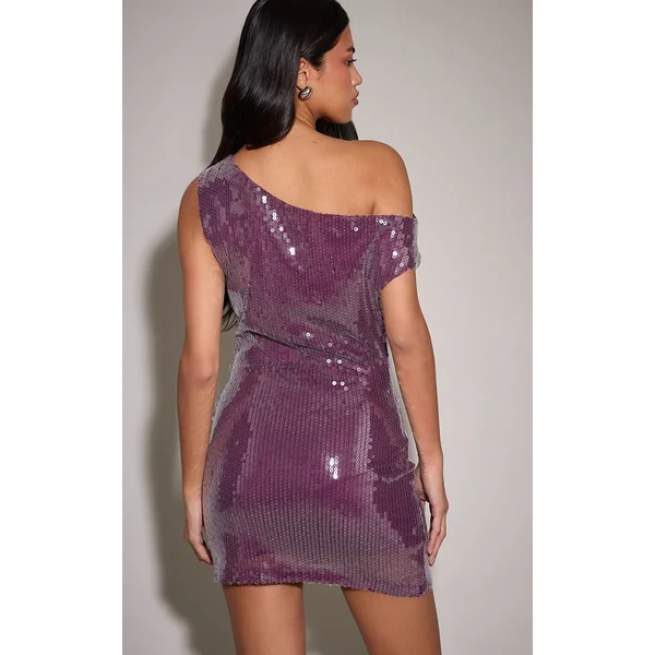 Violet Robe Mini Asymétrique À Sequins