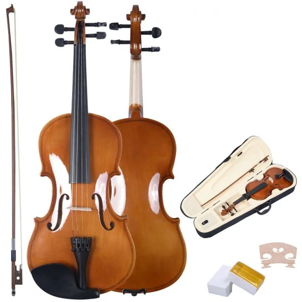 Violon Acoustique 4/4 de Haute Qualité pour Débutants et Amateurs en Bois de Hêtre et Érable, 81x25x12,7cm, Brun/Noir