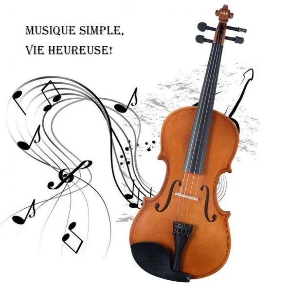 Violon Acoustique 4/4 de Haute Qualité pour Débutants et Amateurs en Bois de Hêtre et Érable, 81x25x12,7cm, Brun/Noir