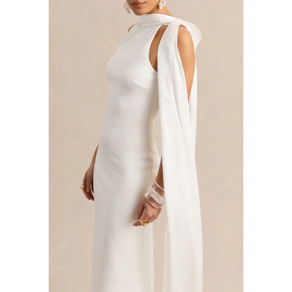 Vionette | Robe longue blanche à col montant avec écharpe