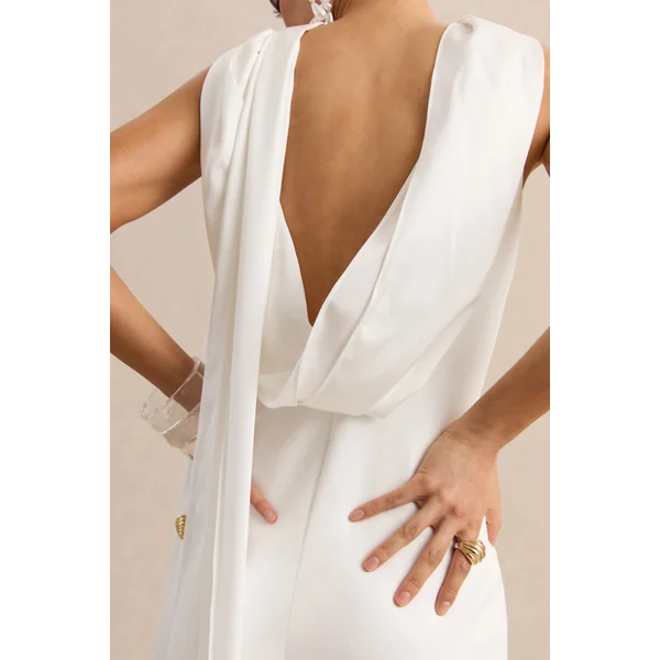 Vionette | Robe longue blanche à col montant avec écharpe