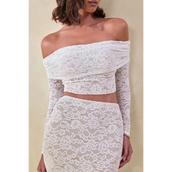 Virena | Crop top bardot blanc en dentelle de première qualité
