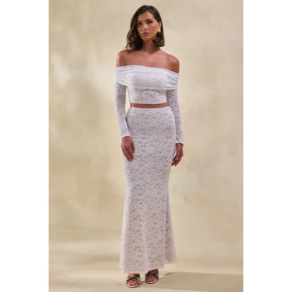 Viselle | Jupe longue blanche en dentelle