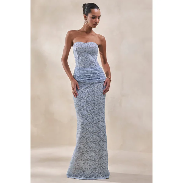 Vissia | Body bleu poudré en dentelle à col bandeau