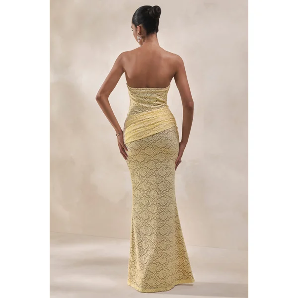 Vissia | Body jaune citron en dentelle à col bandeau