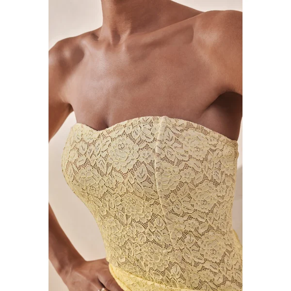Vissia | Body jaune citron en dentelle à col bandeau