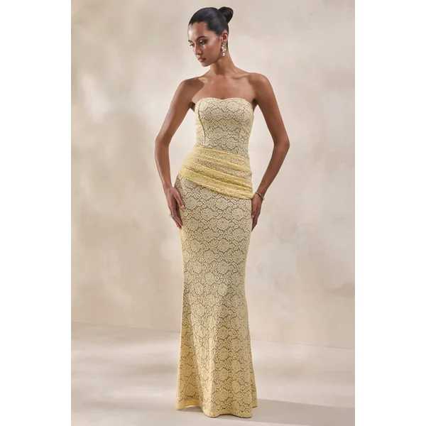 Vissia | Body jaune citron en dentelle à col bandeau