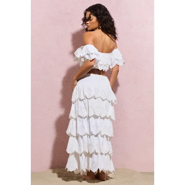 Vista | Jupe longue en broderie blanche et froncée