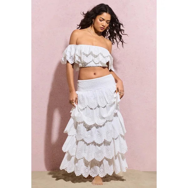 Vista | Jupe longue en broderie blanche et froncée
