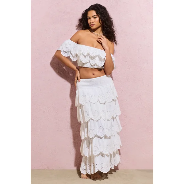 Vista | Jupe longue en broderie blanche et froncée