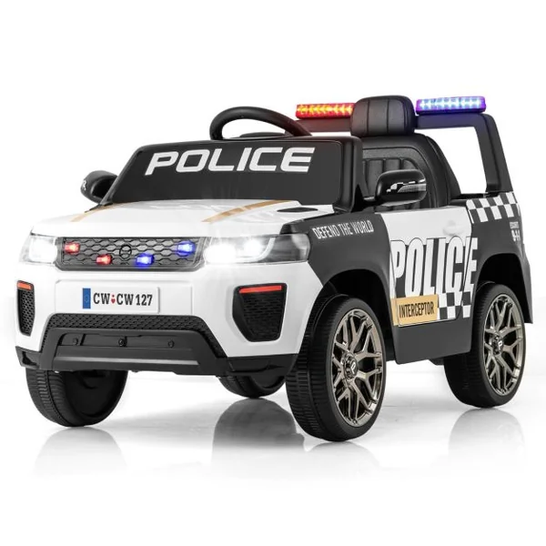 Voiture de Police Electrique Alimentée par Batterie 12 V/7 A Télécommande Connexion Sans Fil Musique Klaxon Sirène Lumières LED Blanc