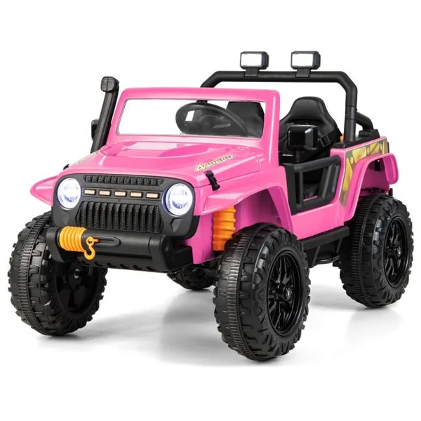 Voiture Electrique 12V/10Ah pour Enfants Télécommande 2,4G Ressorts de Suspension Musique Klaxon LED pour 3 Ans+ Rose