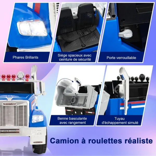 Voiture Electrique 12V/4,5Ah pour Enfant Thème Transformers Télécommande 2.4G MP3 USB Récit Musical et Lumineux Bleu