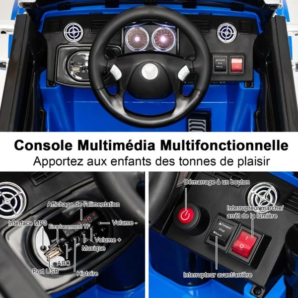 Voiture Electrique 12V/4,5Ah pour Enfant Thème Transformers Télécommande 2.4G MP3 USB Récit Musical et Lumineux Bleu