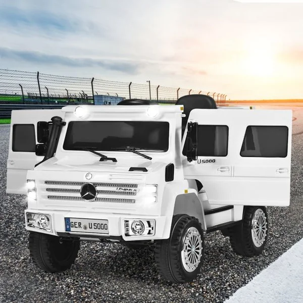 Voiture Electrique pour Enfants avec Télécommande 2,4G 3 Vitesses Lumières LED MP3 Klaxon Blanc