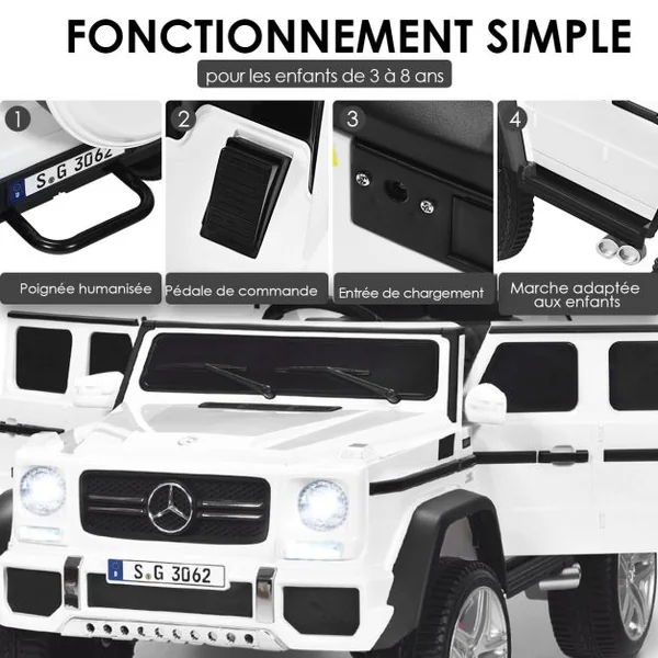 Voiture Eléctrique 12 V pour Enfants 2 Place avec Lumières LED port AUX USB Télécommande Parentale de 3 à 8 Ans Noir/Bleu/Rose/Blanc