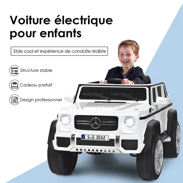 Voiture Eléctrique 12 V pour Enfants 2 Place avec Lumières LED port AUX USB Télécommande Parentale de 3 à 8 Ans Noir/Bleu/Rose/Blanc