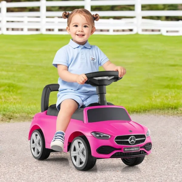 Voiture Pied au Sol pour Enfants Voiture Sous Licence Mercedes-Benz avec Klaxon Bruit de Moteur Voiture Coulissante pour 12-36 Mois Blanc