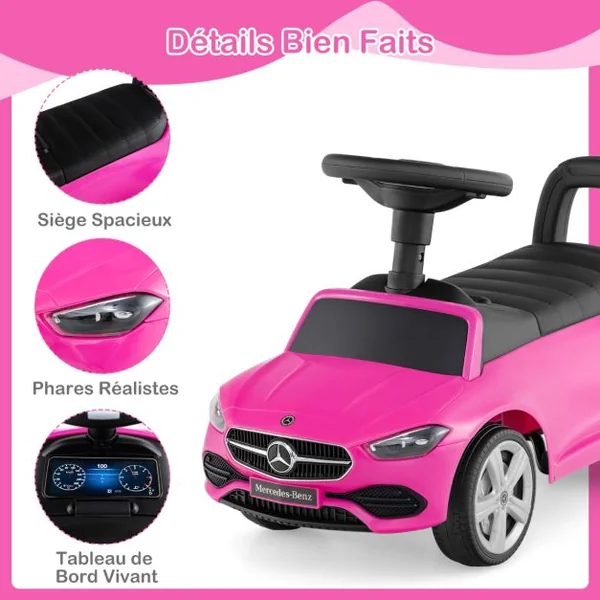 Voiture Pied au Sol pour Enfants Voiture Sous Licence Mercedes-Benz avec Klaxon Bruit de Moteur Voiture Coulissante pour 12-36 Mois Blanc