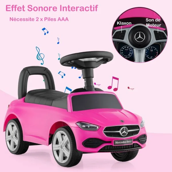 Voiture Pied au Sol pour Enfants Voiture Sous Licence Mercedes-Benz avec Klaxon Bruit de Moteur Voiture Coulissante pour 12-36 Mois Blanc