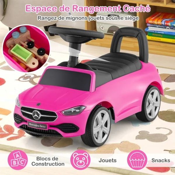 Voiture Pied au Sol pour Enfants Voiture Sous Licence Mercedes-Benz avec Klaxon Bruit de Moteur Voiture Coulissante pour 12-36 Mois Blanc