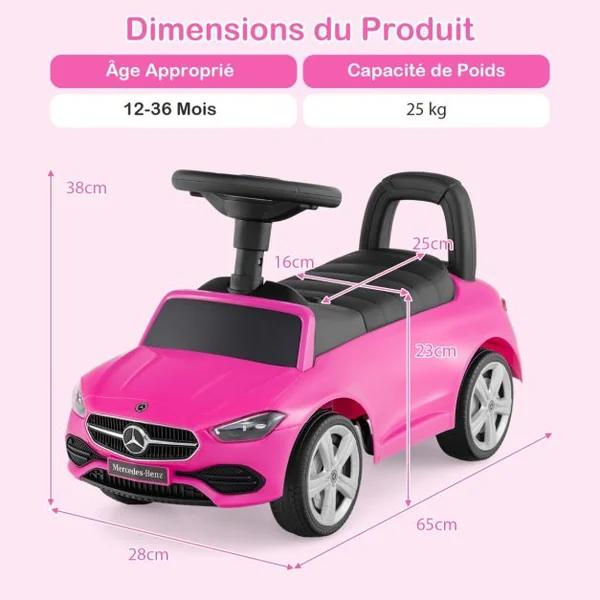 Voiture Pied au Sol pour Enfants Voiture Sous Licence Mercedes-Benz avec Klaxon Bruit de Moteur Voiture Coulissante pour 12-36 Mois Blanc