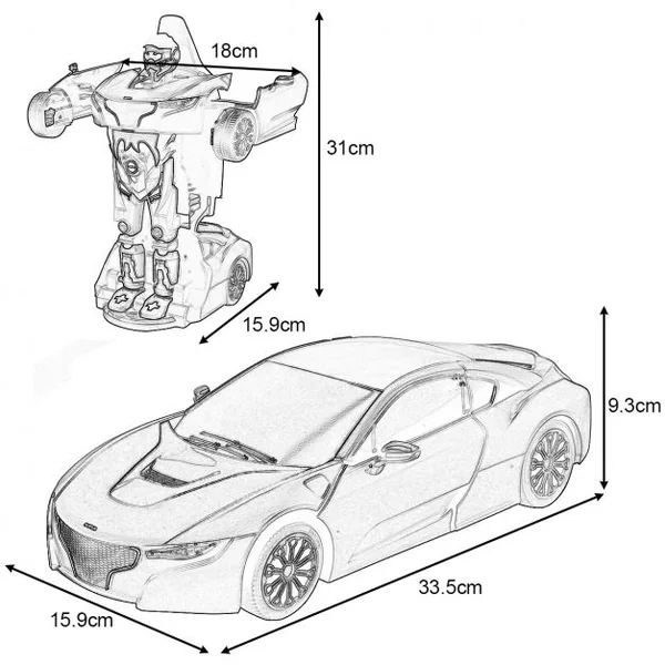 Voiture transformable en robot 2 en 1 pour enfants, Télécommandé, Rechargeable, Radio Commandé, +8 ans, Noir