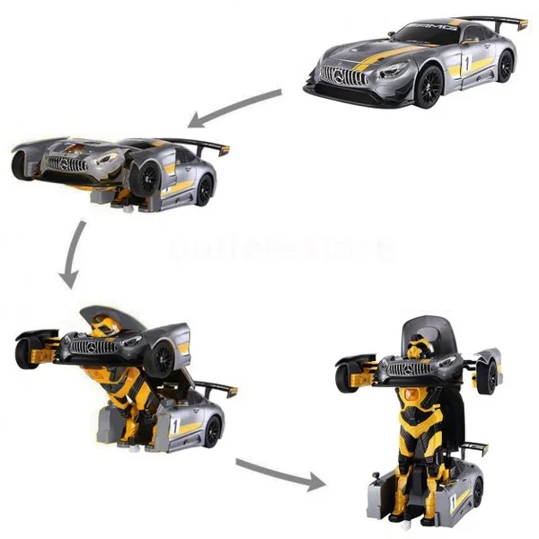 Voiture transformable en robot pour Enfant , Voiture de sport GT3 robot Télécommandé, Batterie, Chargeur, Gris + jaune