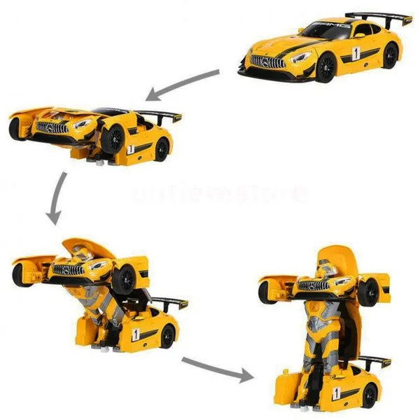 Voiture transformable en robot pour Enfant , Voiture de sport GT3 robot Télécommandé, Batterie, Chargeur, Jaune + noir