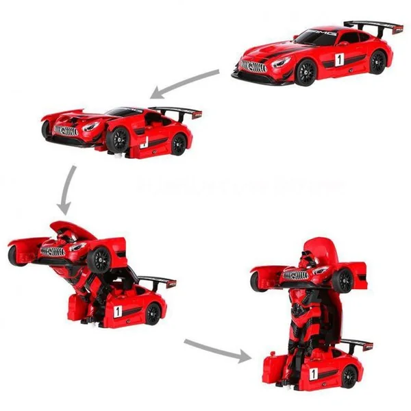 Voiture transformable en robot pour Enfant , Voiture de sport GT3 robot Télécommandé, Batterie, Chargeur, Rouge + noir