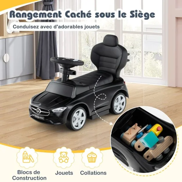 Voiture à Pousser 3-en-1 Mercedes-Benz sous Licence avec Canopy rRéglable et Barre de Direction pour 18- 36 Mois Charge 25kg 5 Couleurs au Choix