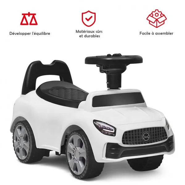 Voiture à Pousser Porteur Voiture avec Musique et Klaxon pour Bébé de 19 à 36 Mois Blanc