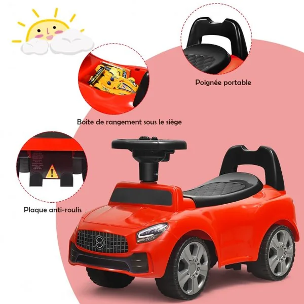 Voiture à Pousser Porteur Voiture avec Musique et Klaxon pour Bébé de 19 à 36 Mois Rouge